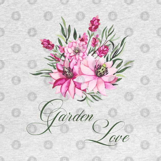 Garden Love with pink flowers for gardeners by artsytee